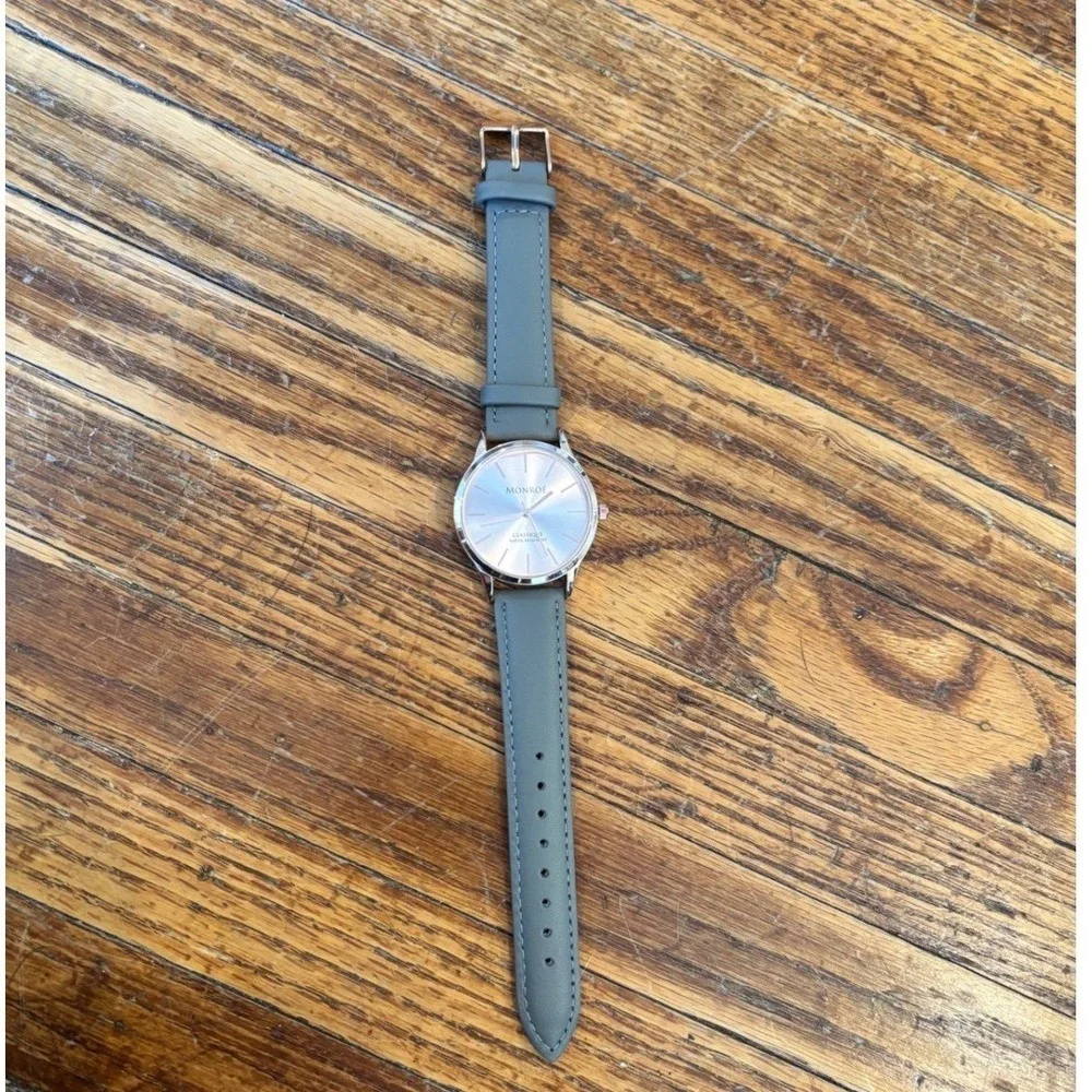 Monroe Classique Sunburst‎ Solerose Rose Gold Watch Grey Leather Water Resistan